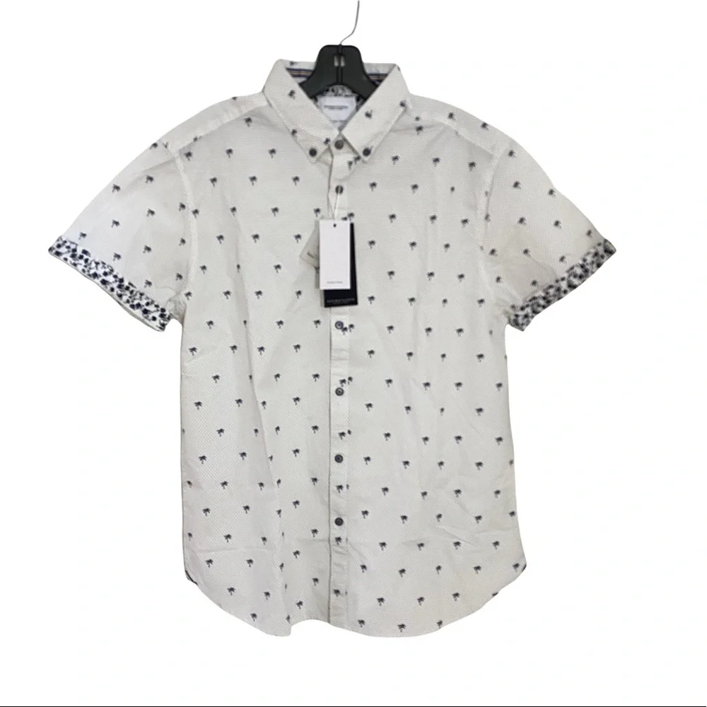 Denim & Flower Ricky Singh White Blue Palm Trees Button Down Szs Med, Lg - Picture 10 of 11